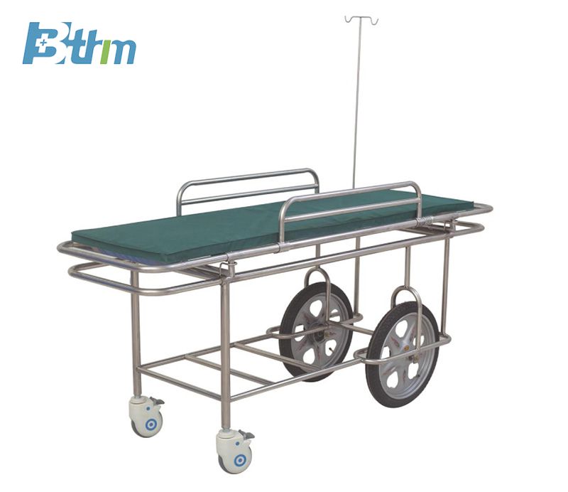Stainless steel two big two small wheel stretcher trolley