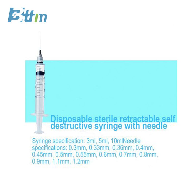 Disposable sterile retractable self destructive syringe with needle