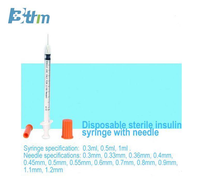 Disposable sterile insulin syringe with needle