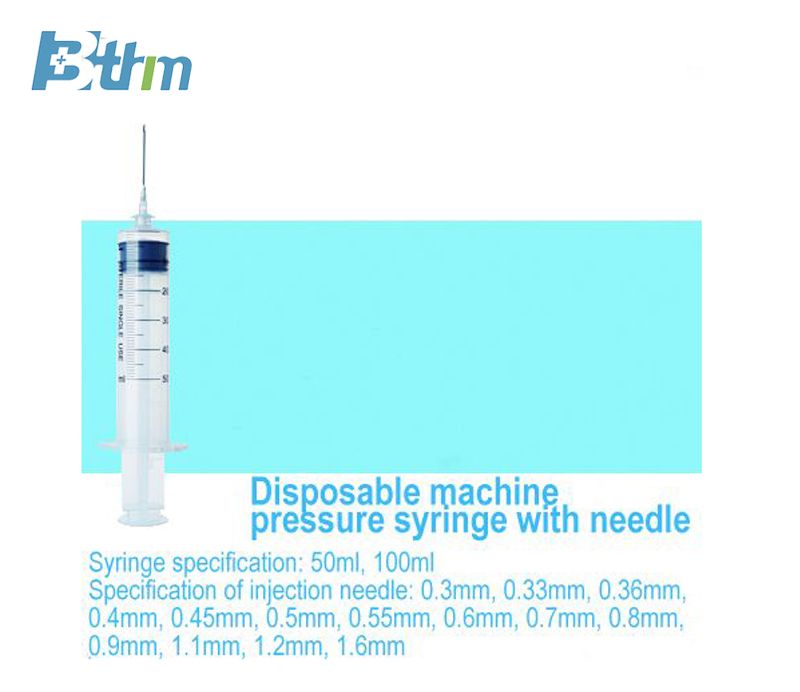 Disposable machine pressure syringe with needle